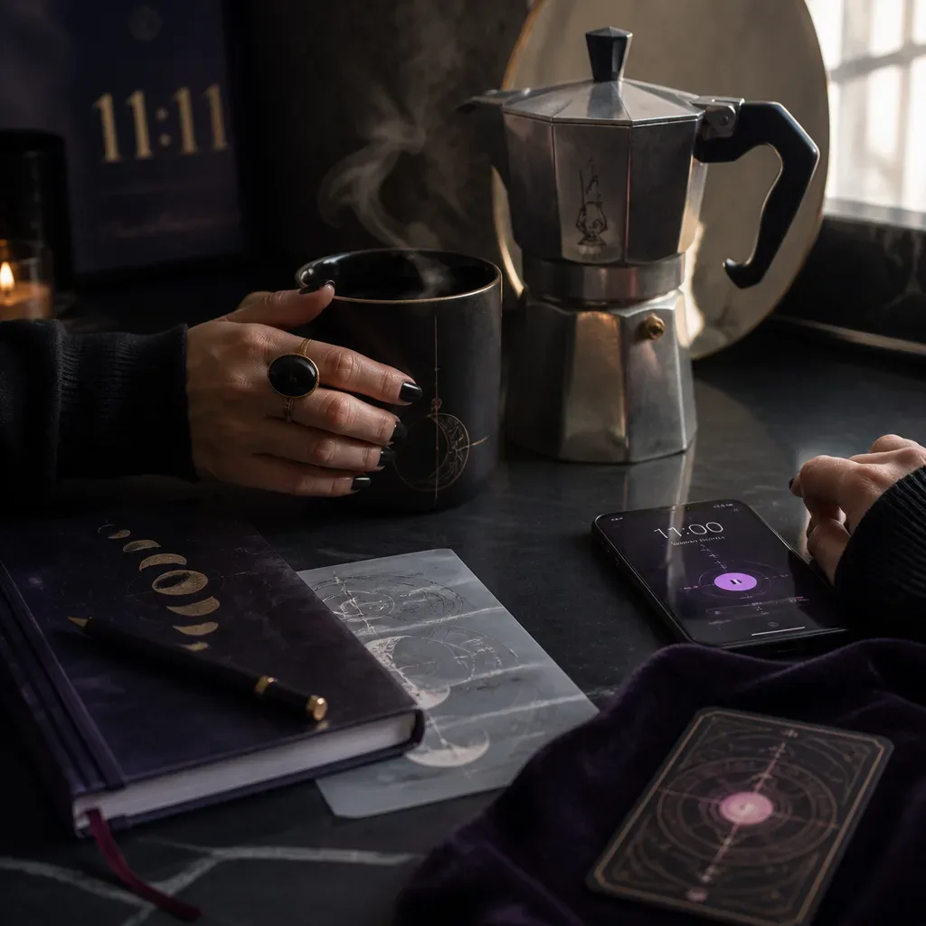Hand holding mug beside Dream-Self audio