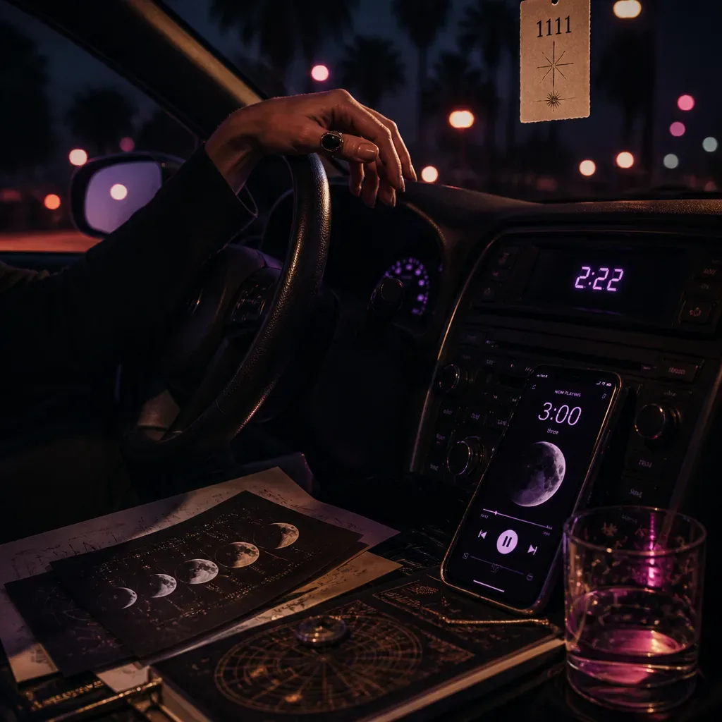 Phone audio paused in parked car at dusk