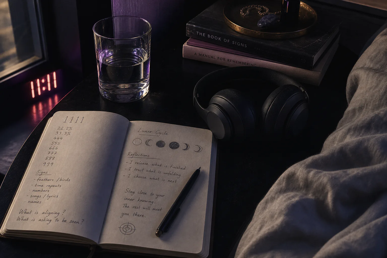 Notebook and headphones on a quiet morning table