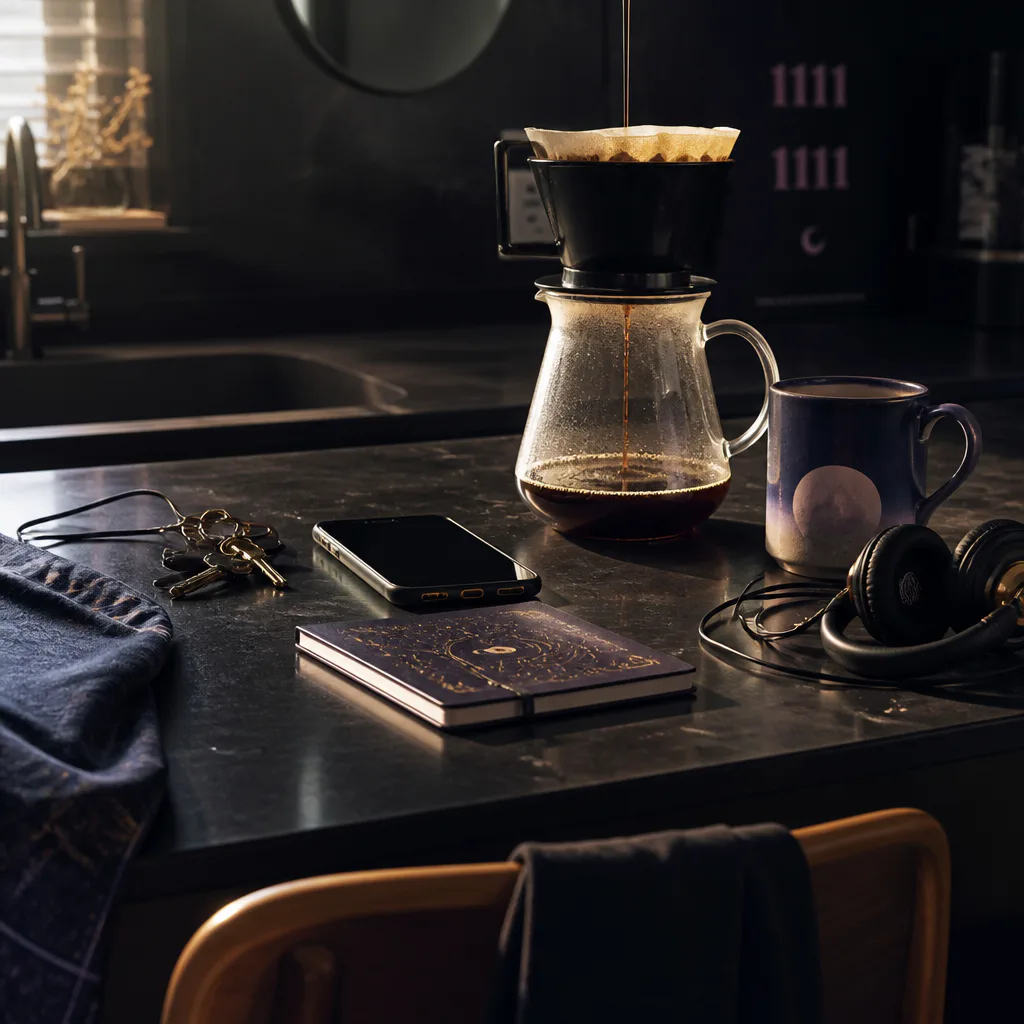 Coffee counter prepared for a short morning routine