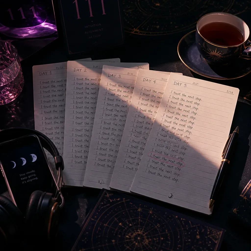 Five notebook pages from a completed writing practice