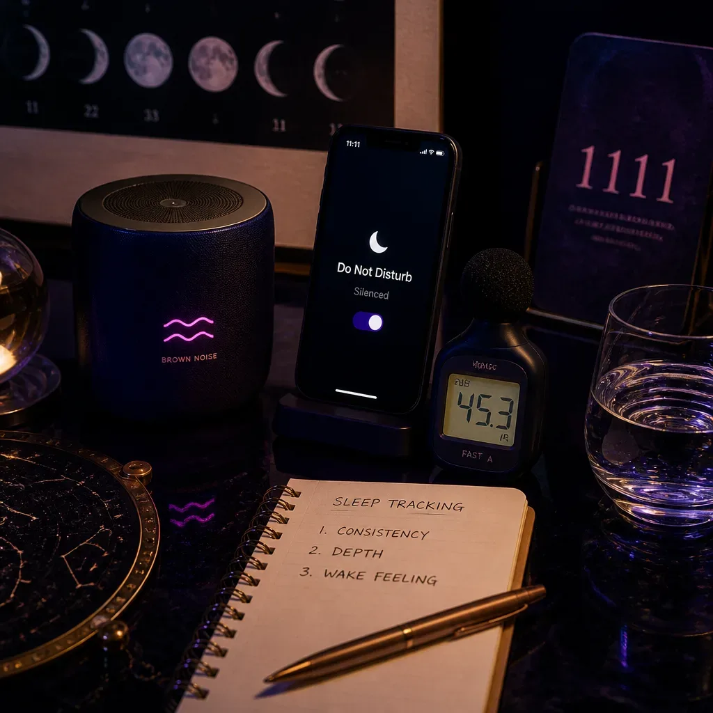 Brown noise sleep setup with speaker and notebook