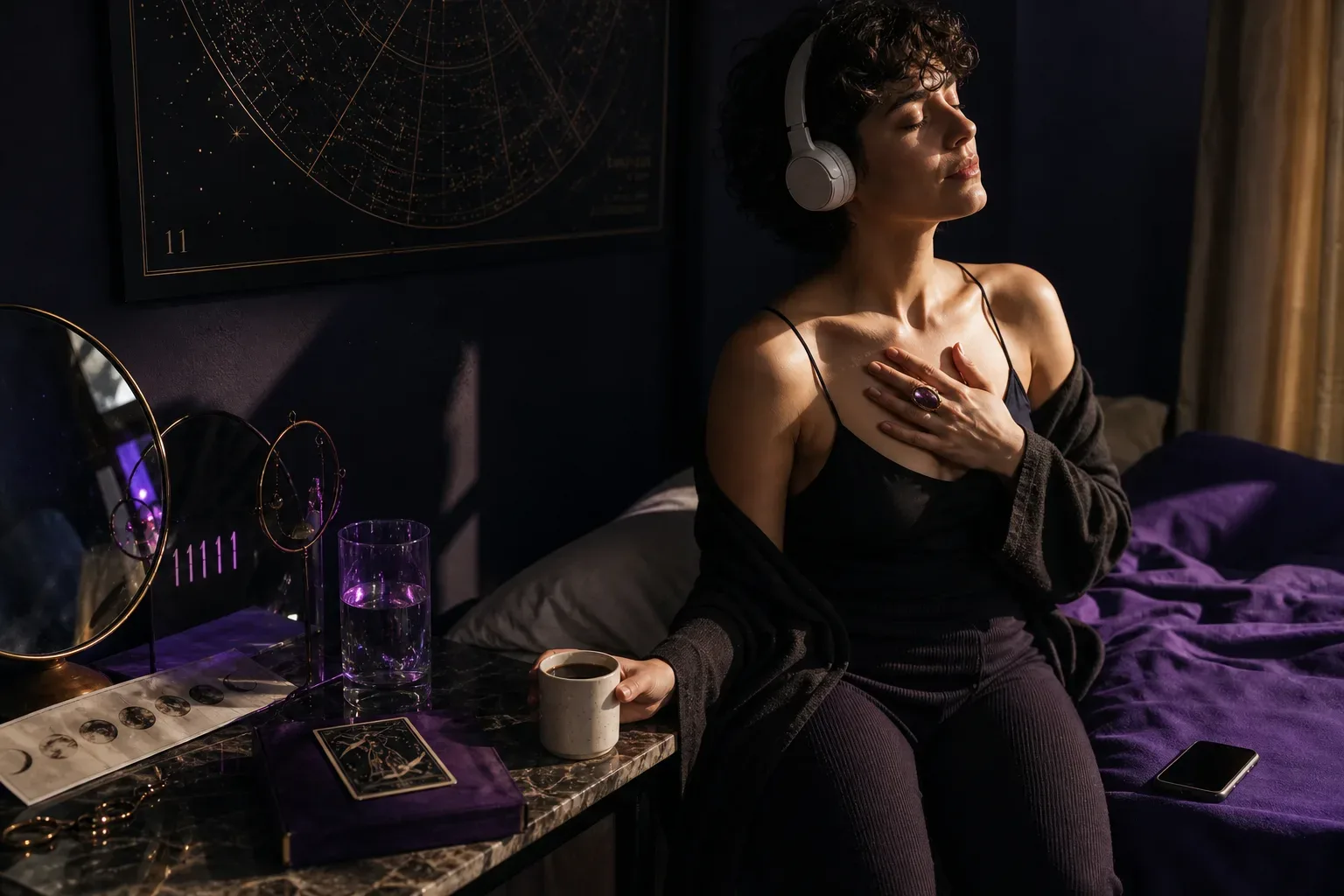 Person with headphones before opening a dating app