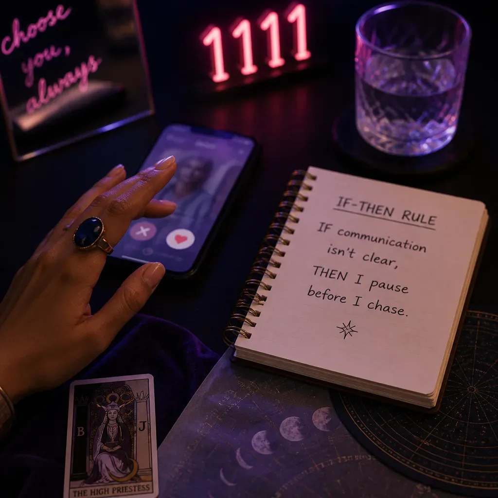 Hand withdrawing from blurred dating app screen