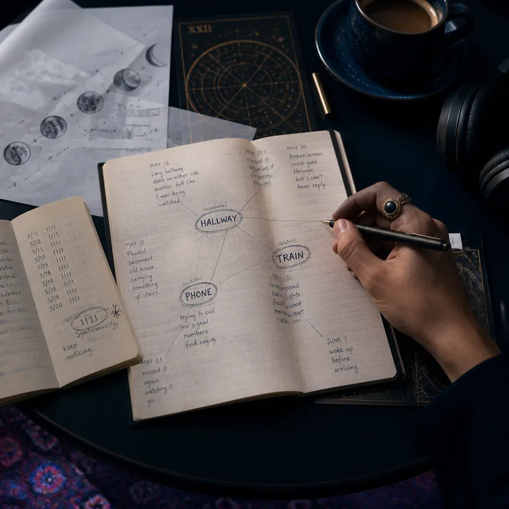 Dream journal pages marked with recurring signs