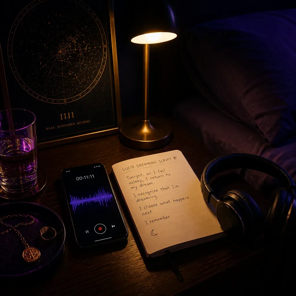 Phone recording lucid dreaming audio beside notebook