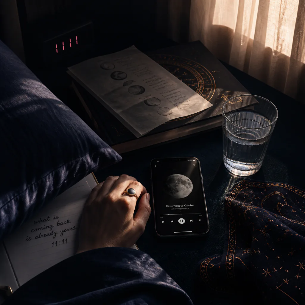 Morning hand beside phone playing Dream-Self audio