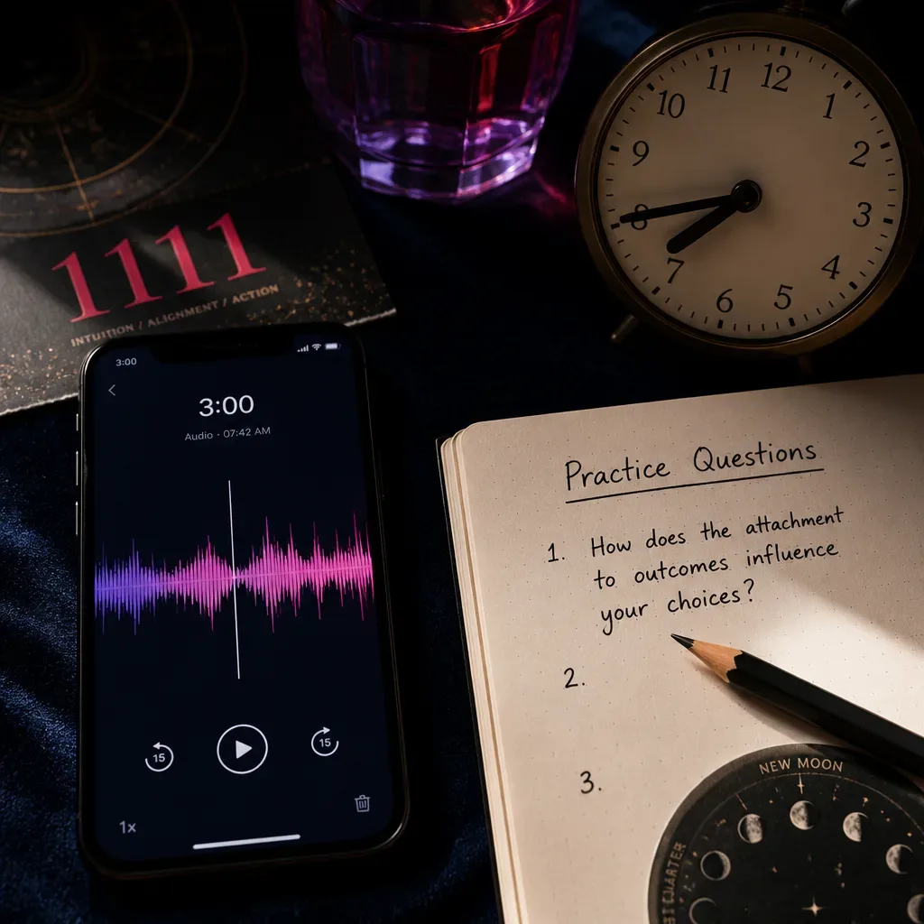 Audio-Signal auf dem Handy neben offenen Übungsfragen