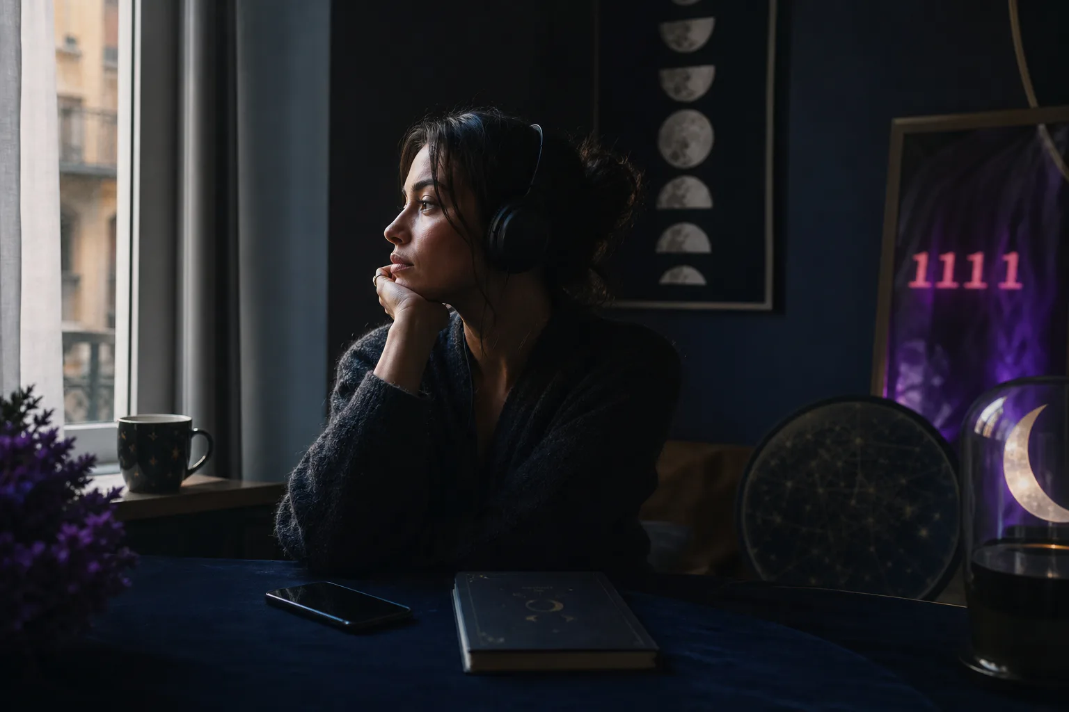 Person listening quietly by a morning window