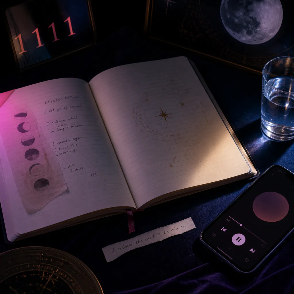 Notebook and torn release paper after audio