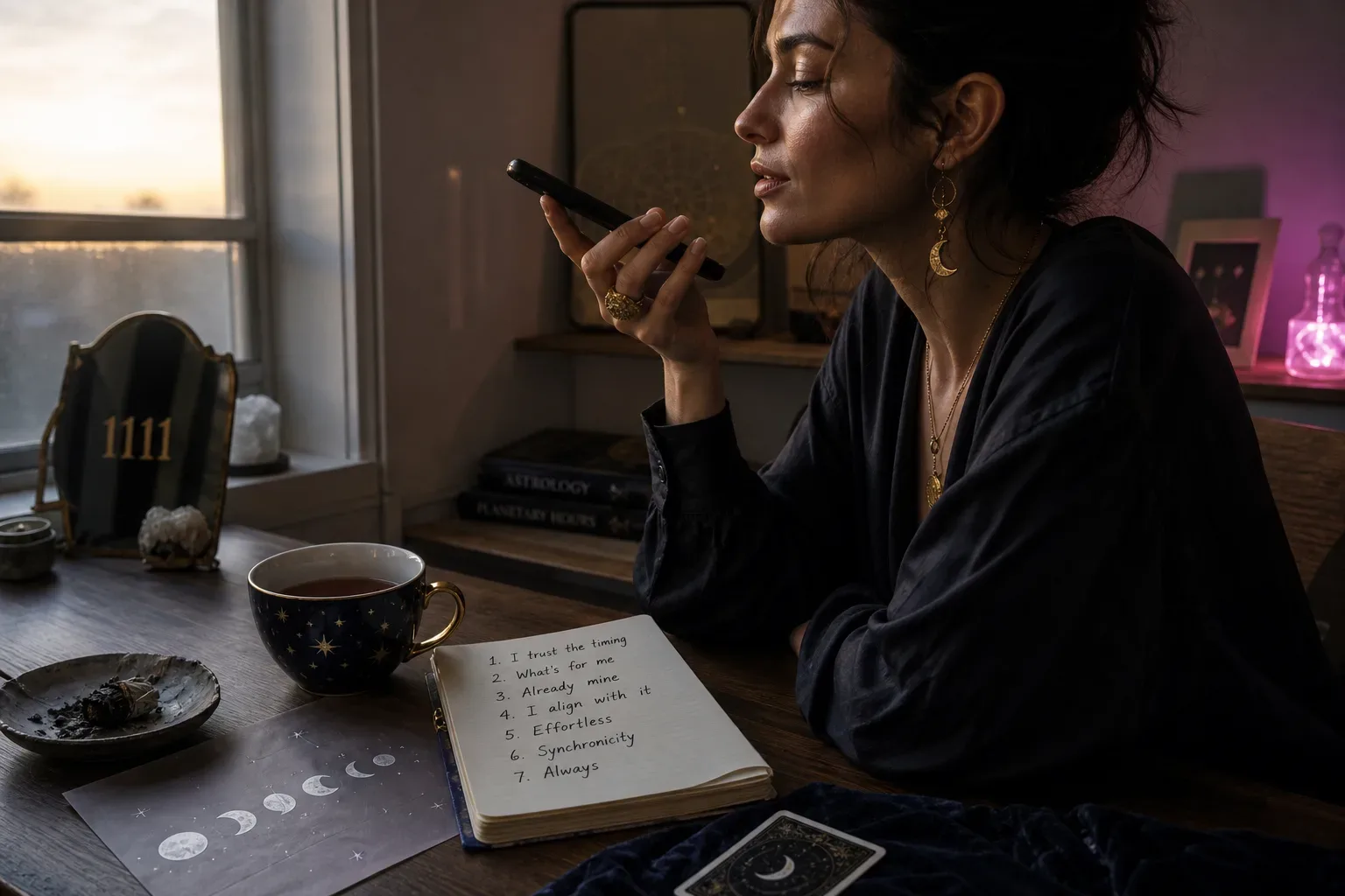 Pessoa gravando uma nota de áudio do eu futuro ao amanhecer