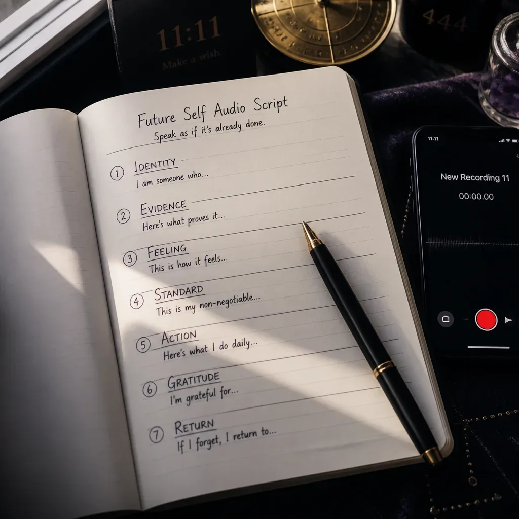 Caderno mostrando sete linhas para um Momento do Eu dos Sonhos