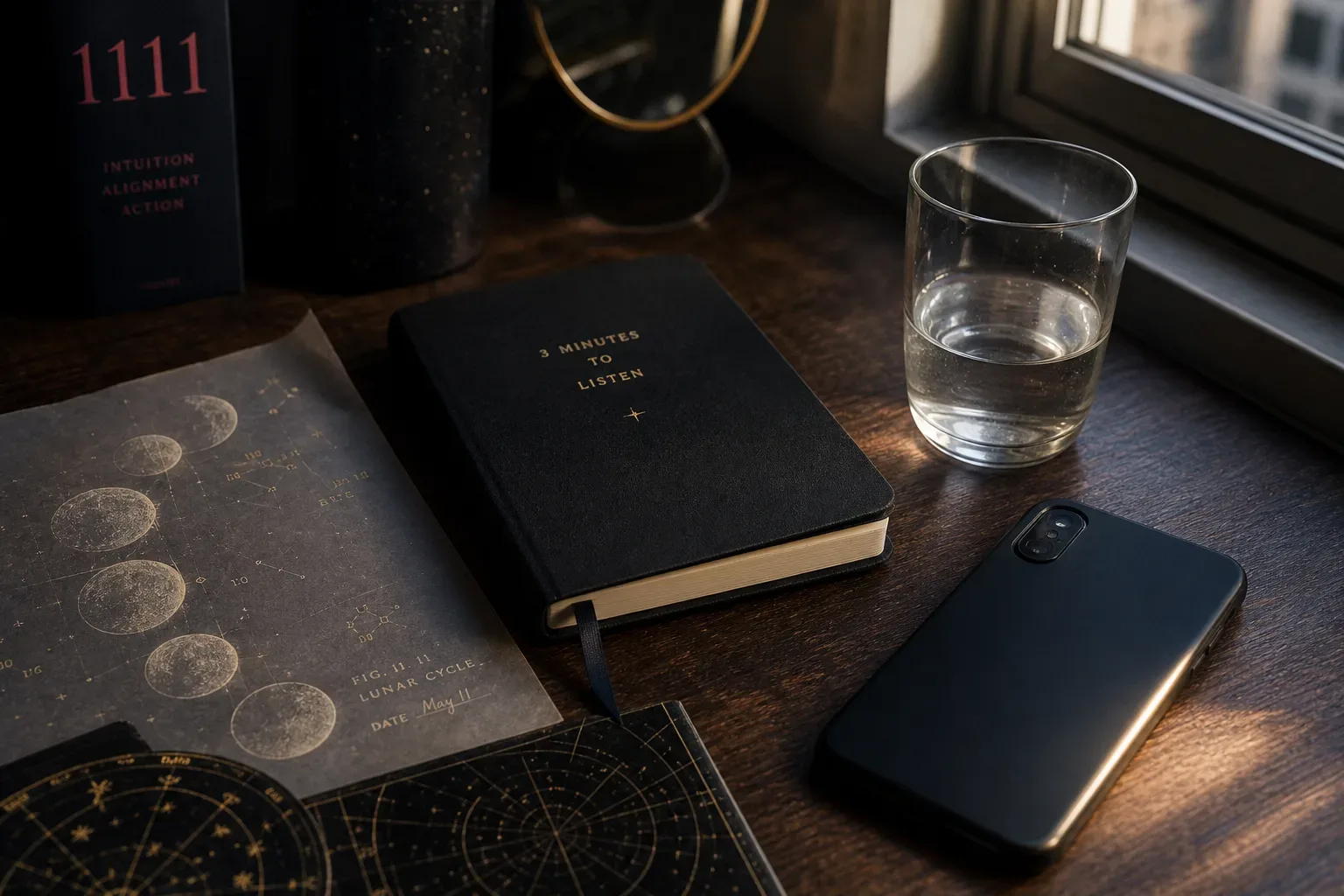 Phone and notebook beside a quiet morning window