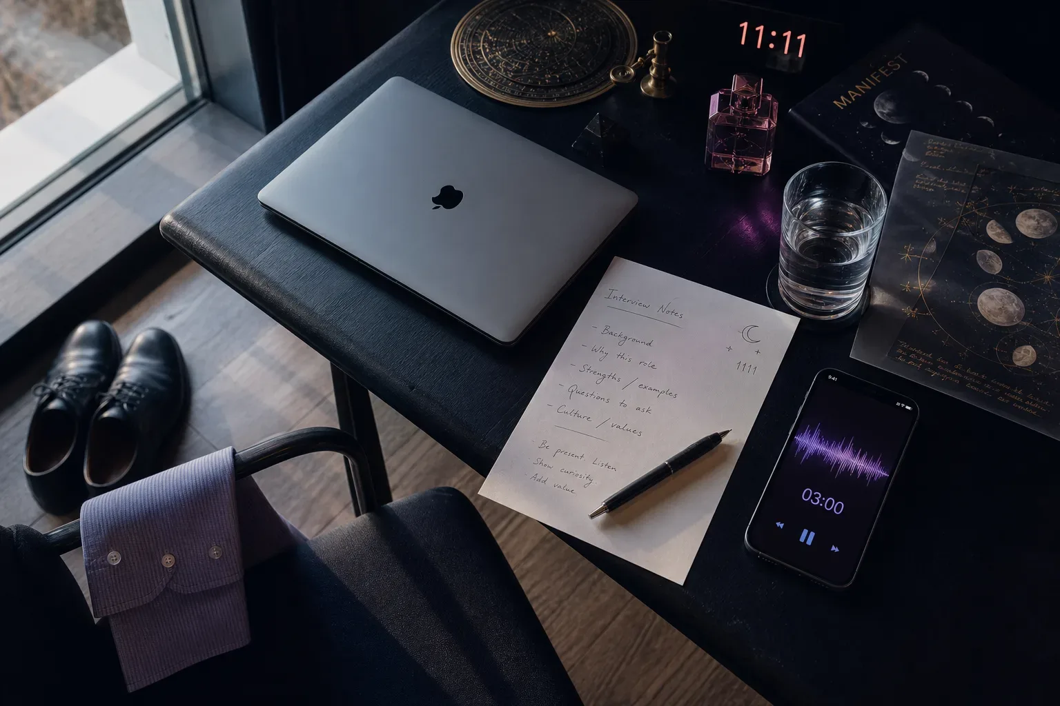 Quiet desk prepared for a job interview