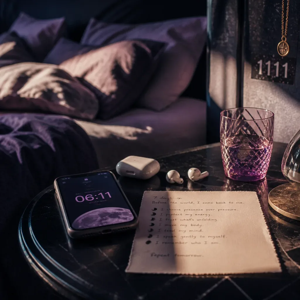 Phone and handwritten future-self notes by bed