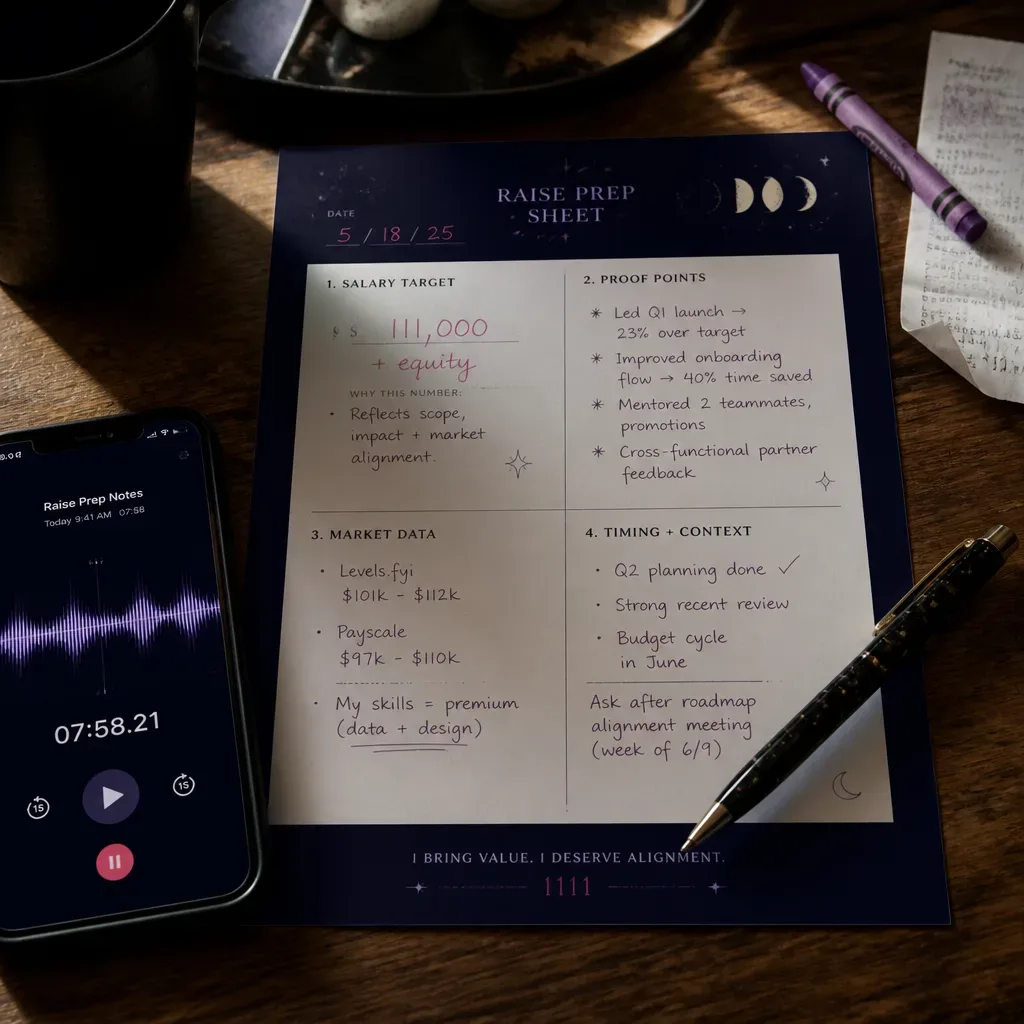 Raise preparation notes beside a future-self audio