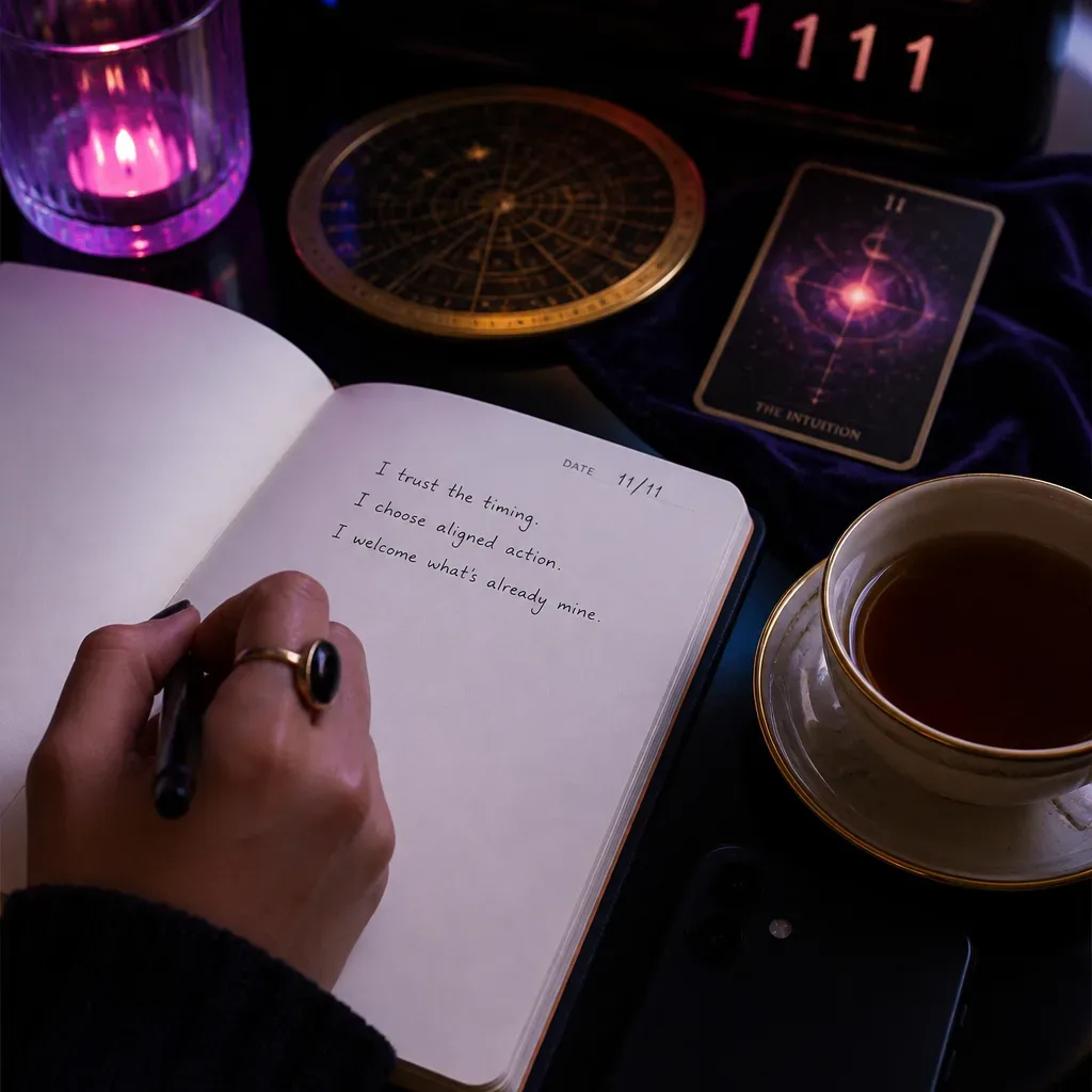 Hand writing three lines in a quiet notebook