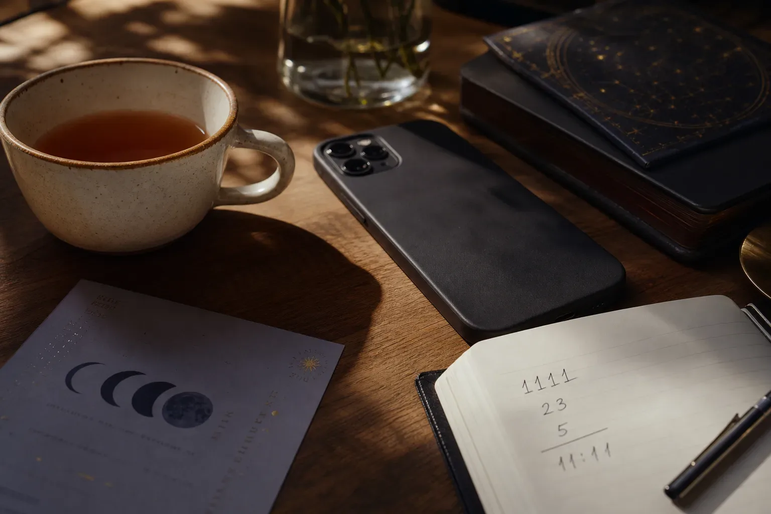 Phone beside tea before checking a banking app