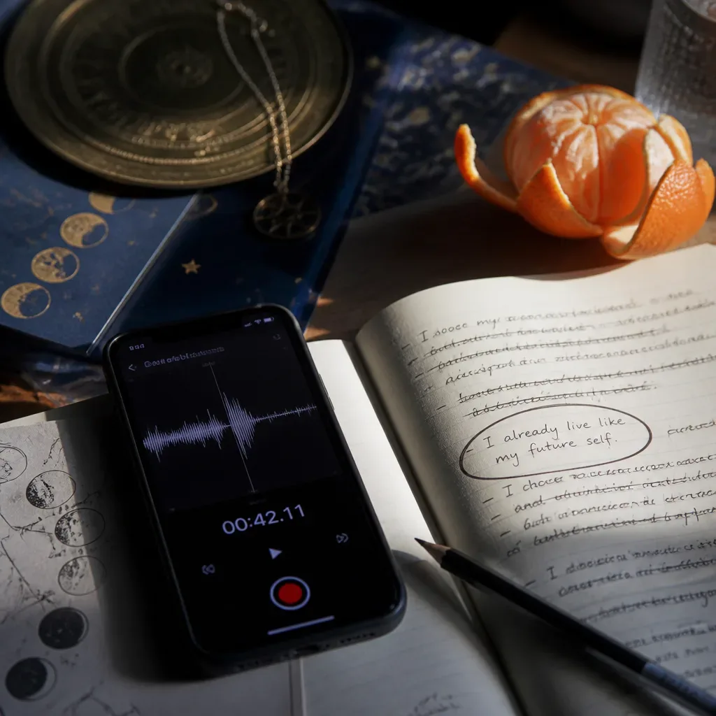 Phone recording beside handwritten future-self script