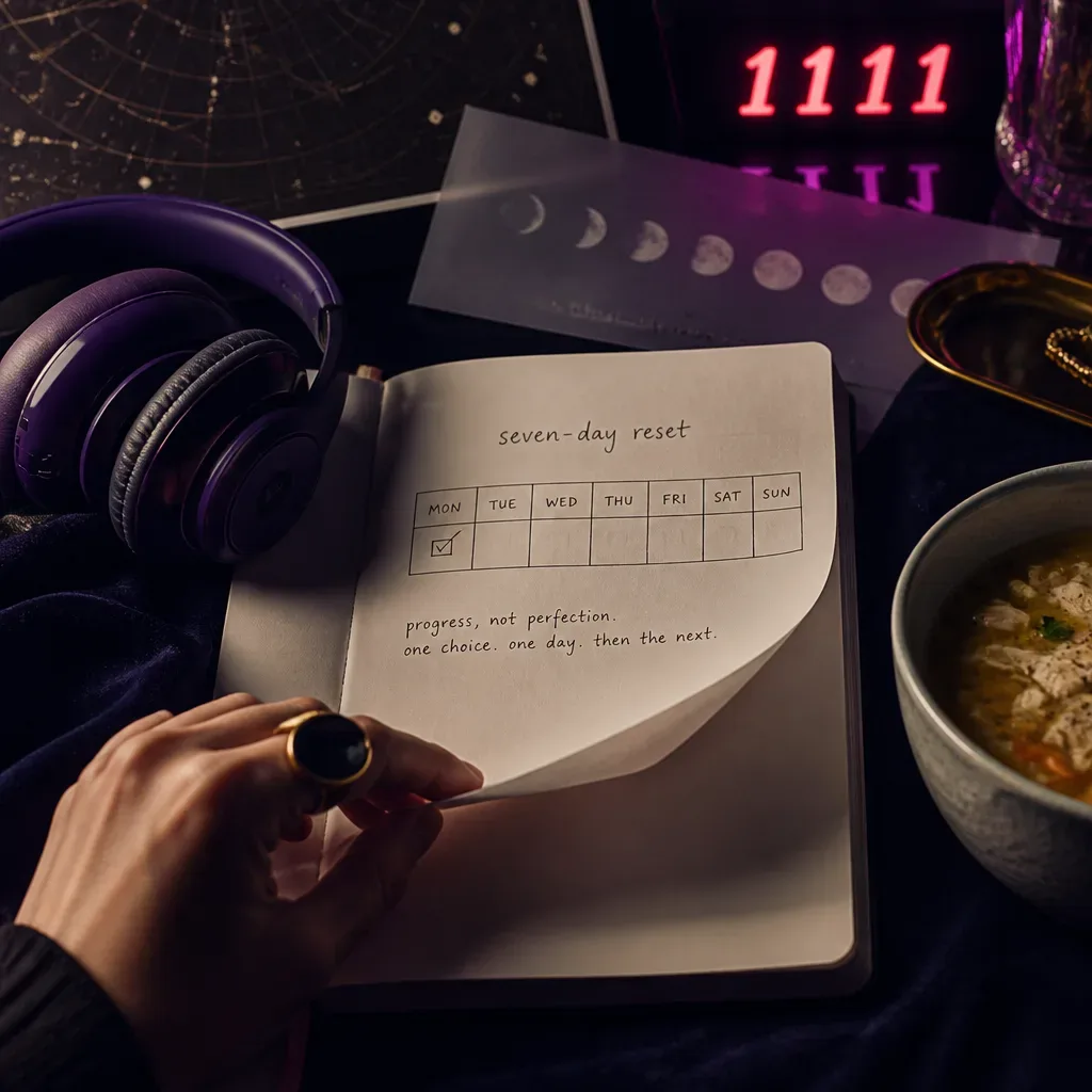 Notebook tracking small finishes beside headphones