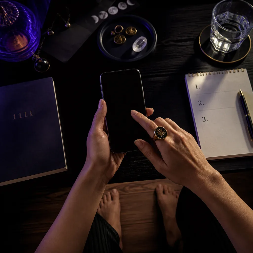 Hands pausing before opening a banking app