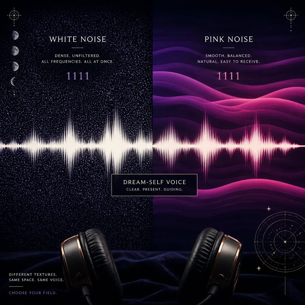 Pink and white noise waveforms behind spoken audio