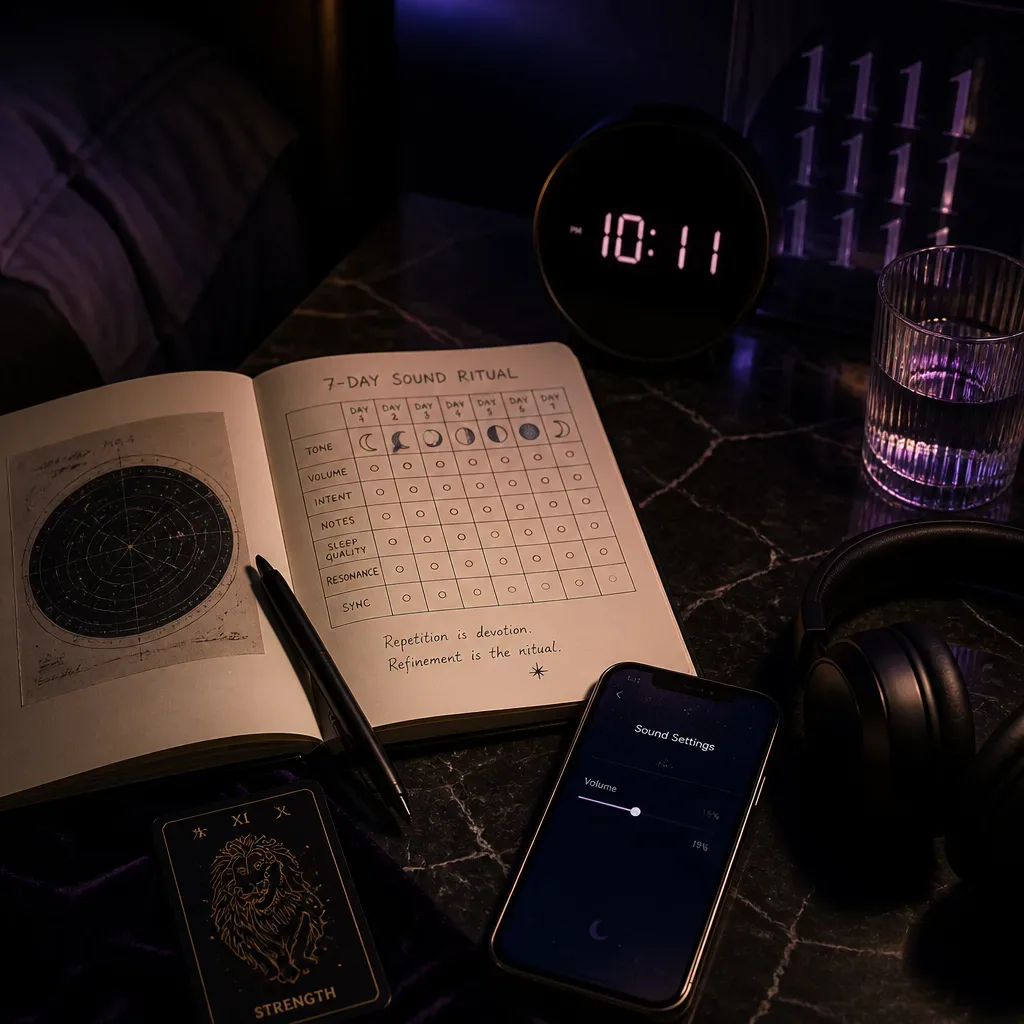 Journal tracking audio volume beside headphones at night