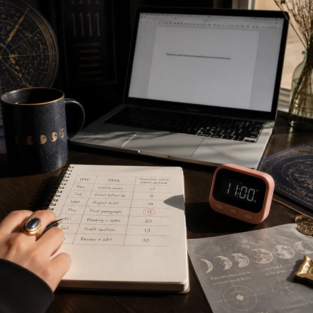 Notebook tracking minutes before first action