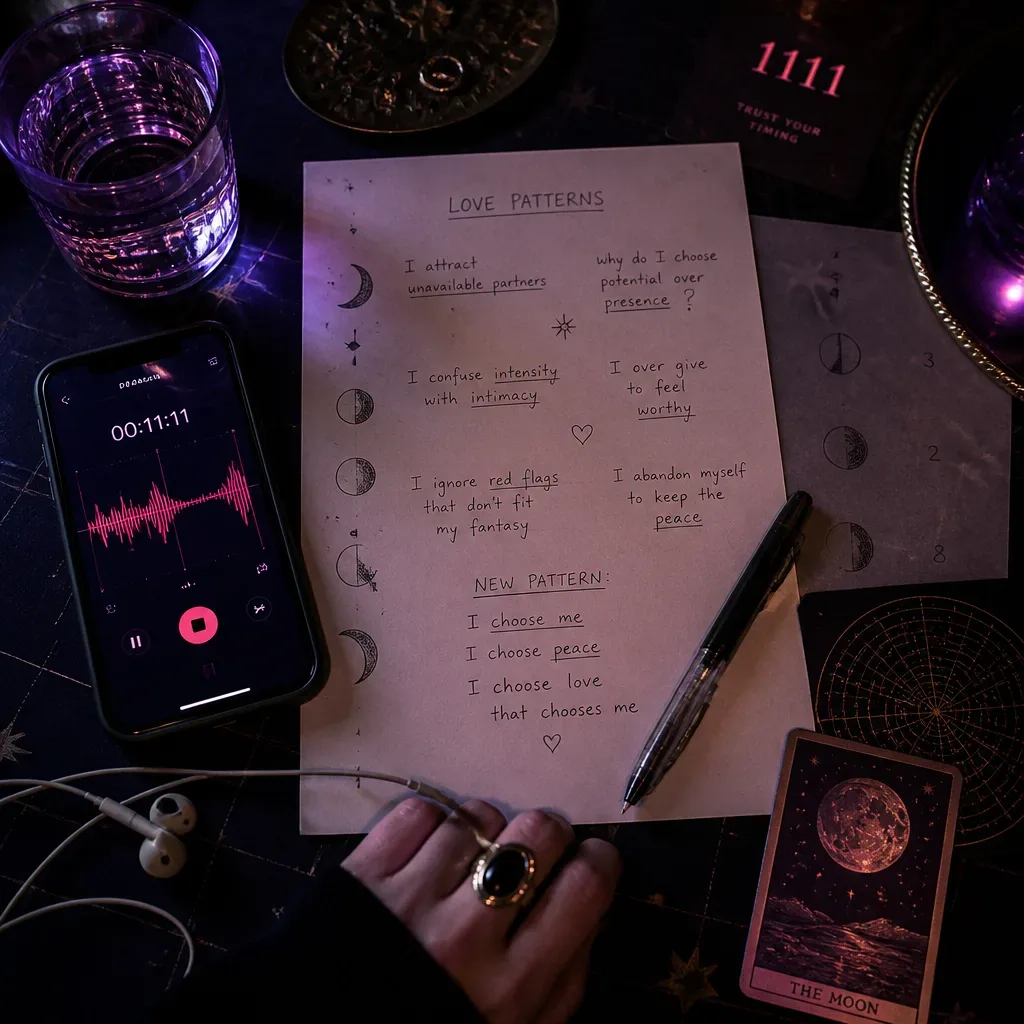 Phone recording beside handwritten love pattern notes