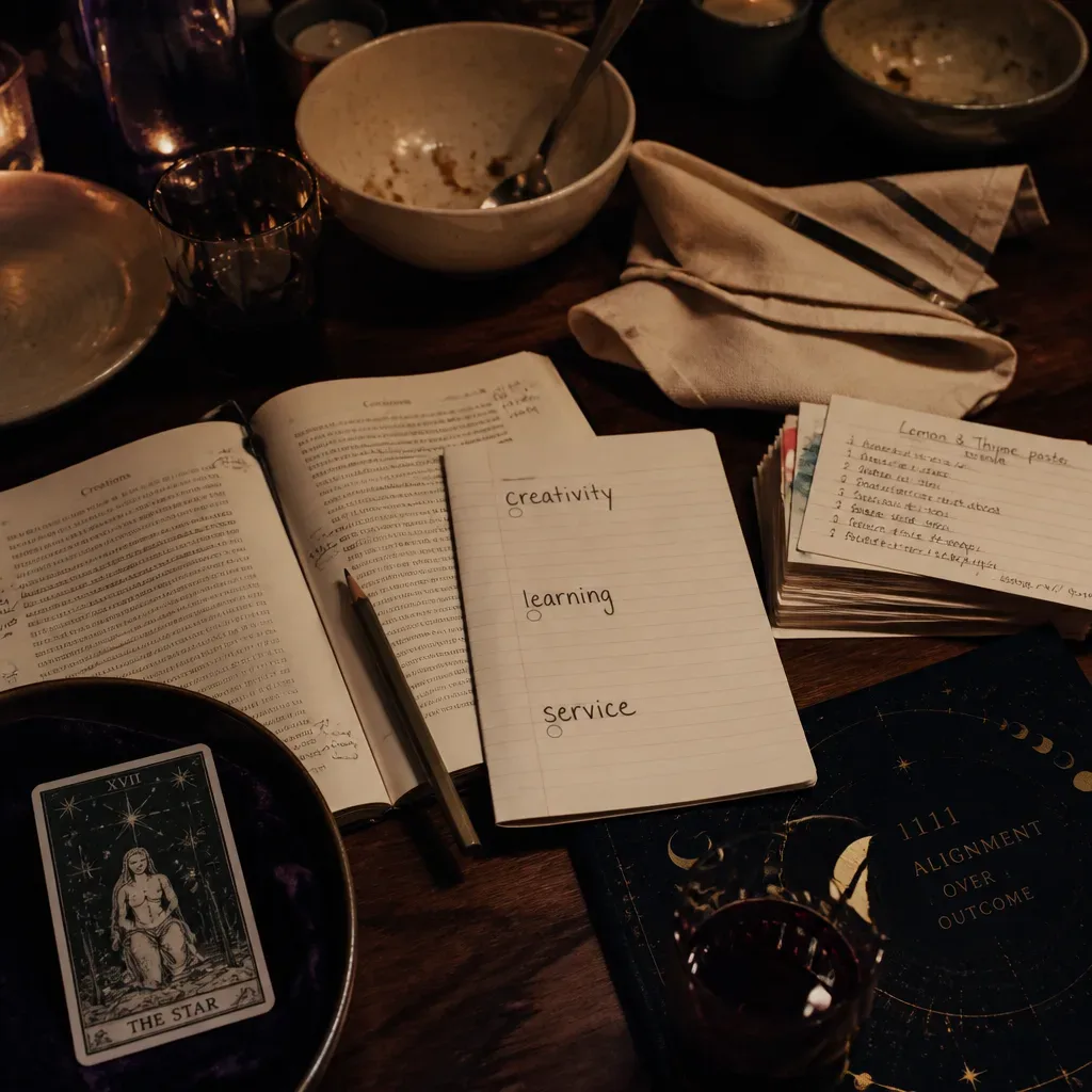 Kitchen table with notes on creativity and service