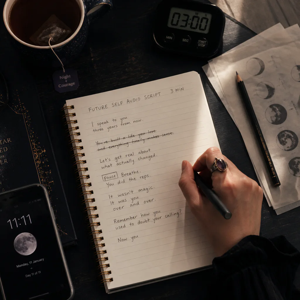 Handwriting a three-minute future-self audio script