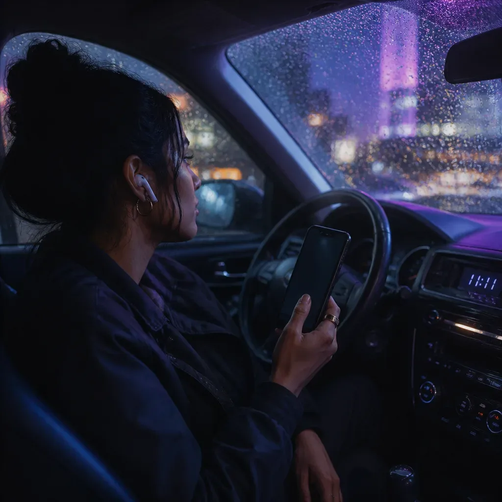 Person listening to reset in parked car